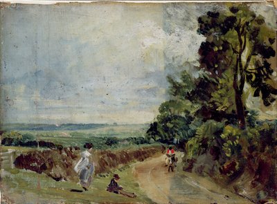 Een Landweg met Bomen en Figuren door John Constable